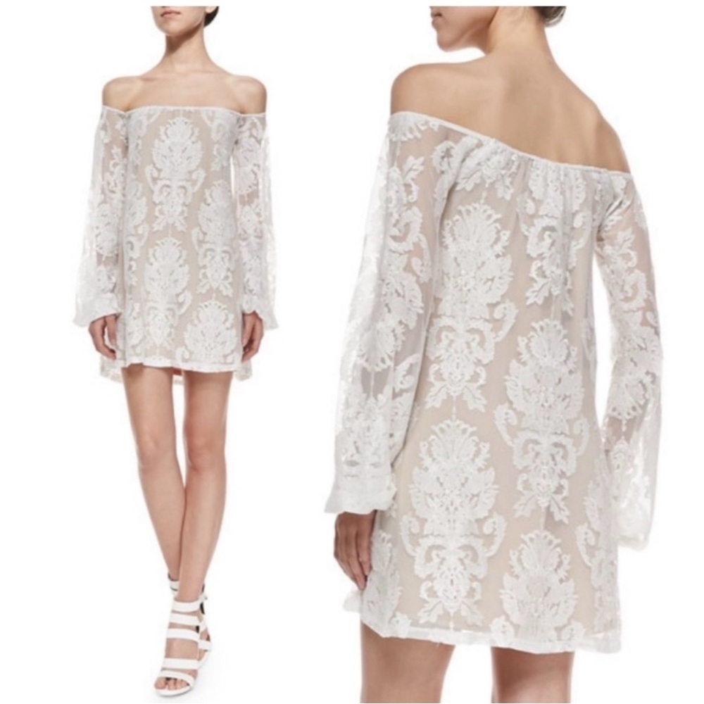 For Love And Lemons White Lace Off The Shoulder Mini Dress